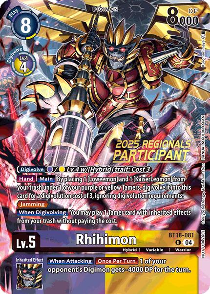 Rhihimon [BT18-081] (2025 Regionals Participant) [Release Special Booster Ver.2.0 Promos]