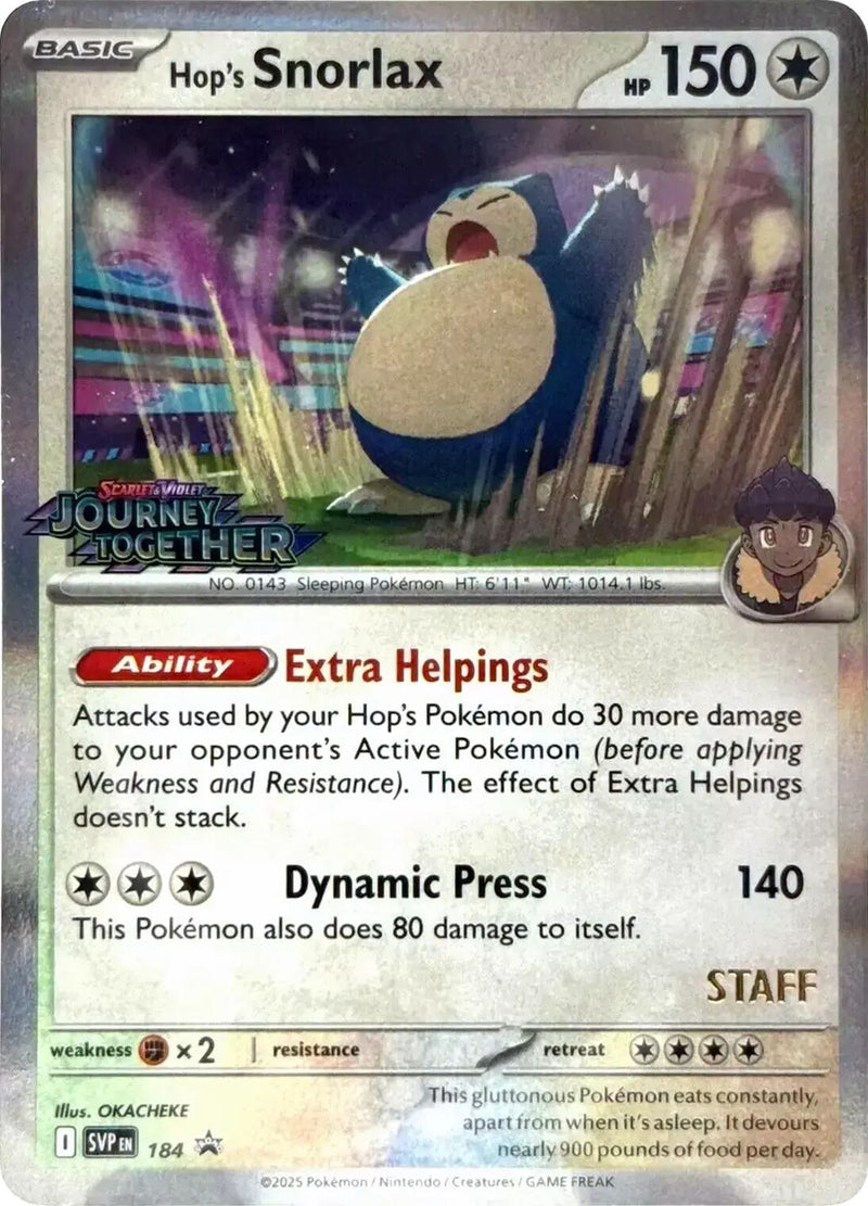 Hop's Snorlax (184) (Prerelease Staff) [Scarlet & Violet: Black Star Promos]